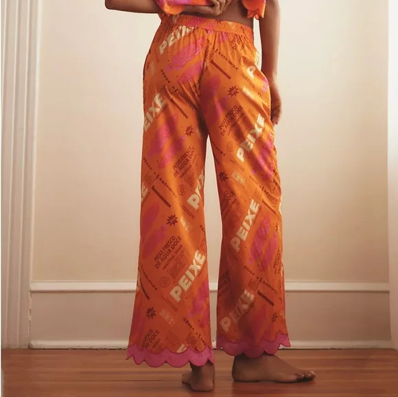 FARM RIO x Anthropologie Print Scallop-hem Wide Leg Pants In Fresh Fish NWT L - Picture 5 of 14